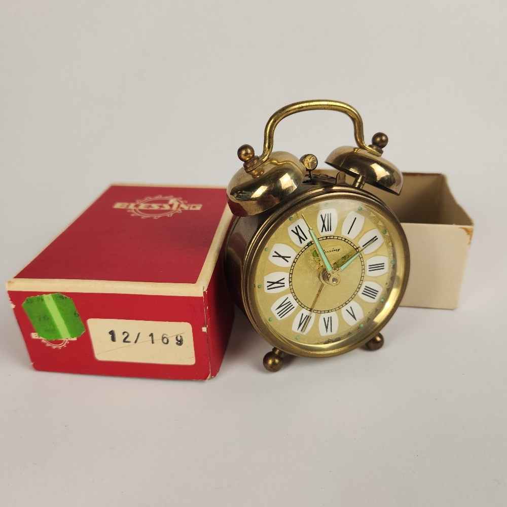 Vintage Blessing Brass Travel Alarm Clock West Germany In Box - Parts or Repair